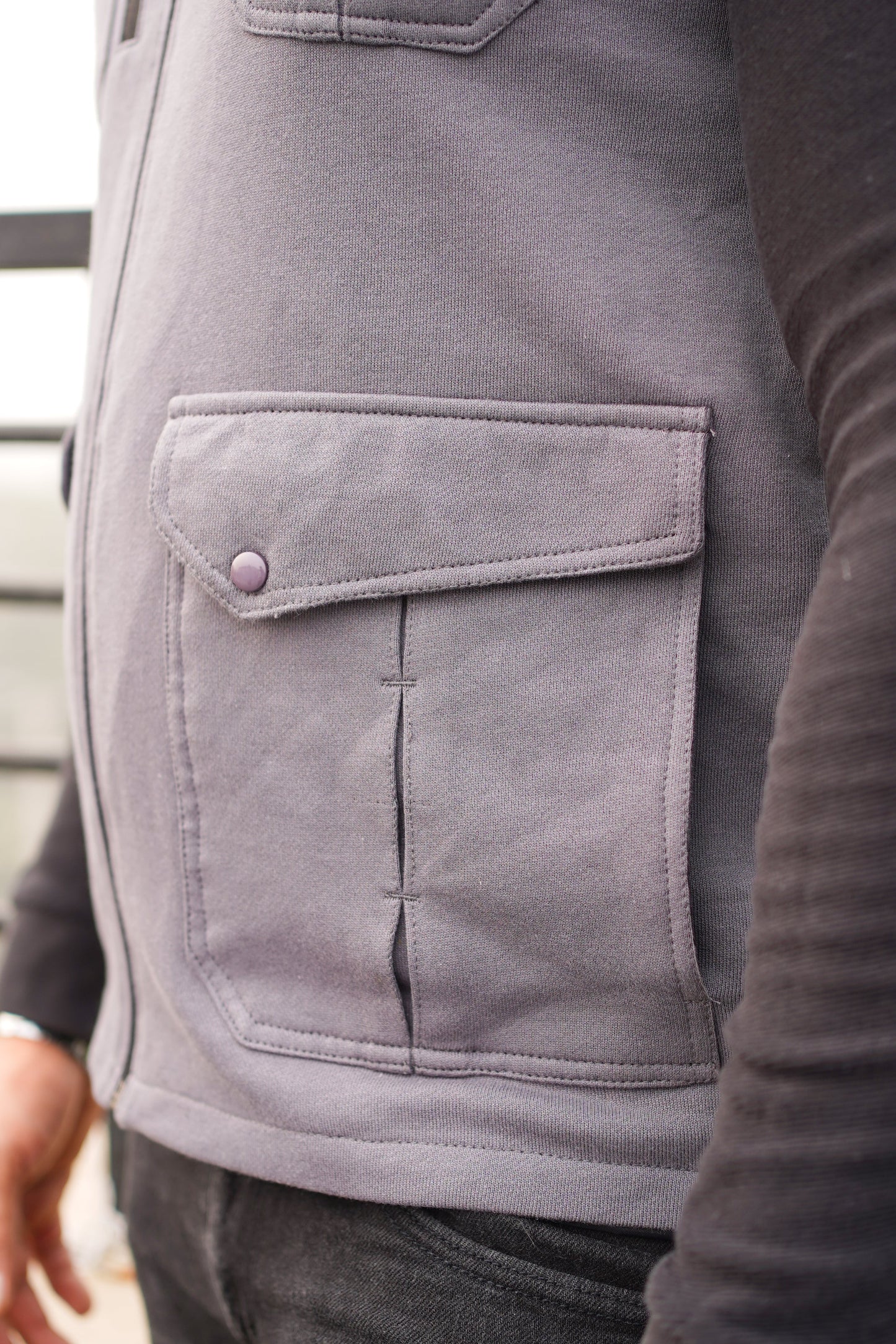 Premium Cotton Fleece Four Pocket sleeveless Jacket Grey Jkt-02